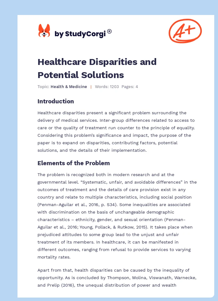 Healthcare Disparities and Potential Solutions. Page 1