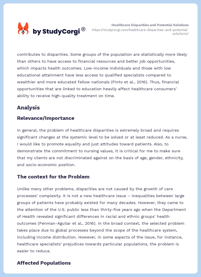 Healthcare Disparities and Potential Solutions. Page 2