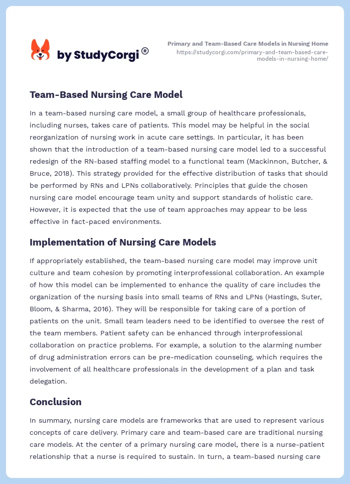 Primary and Team-Based Care Models in Nursing Home. Page 2