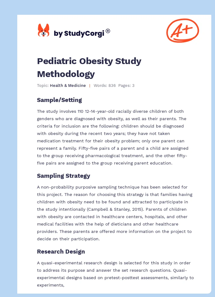 Pediatric Obesity Study Methodology. Page 1