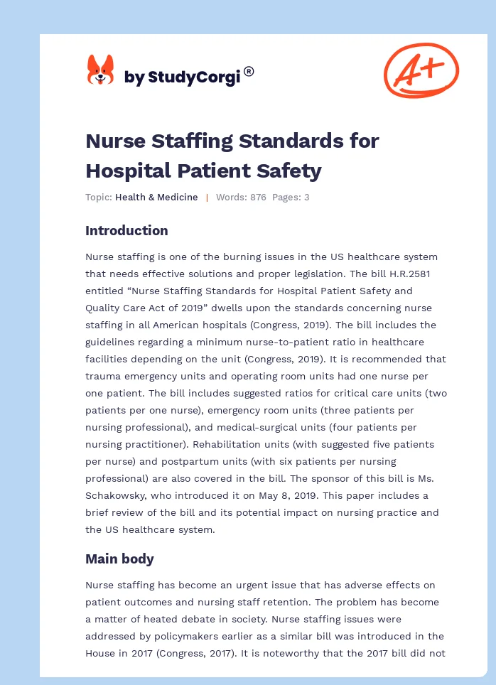 Nurse Staffing Standards for Hospital Patient Safety. Page 1