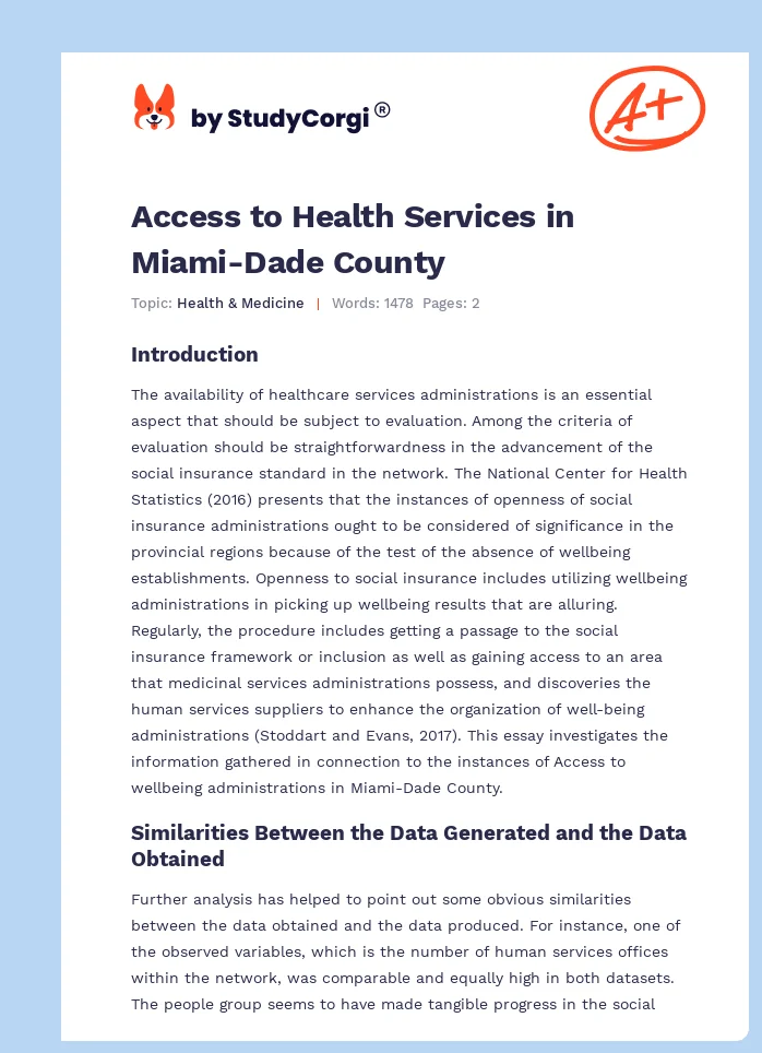 Access to Health Services in Miami-Dade County. Page 1