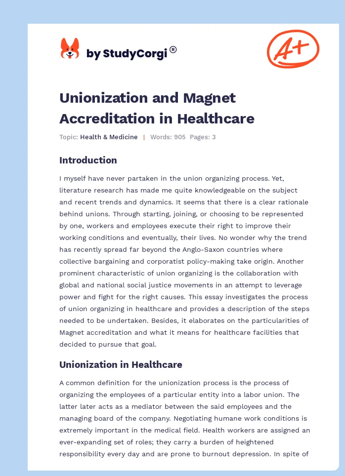 Unionization and Magnet Accreditation in Healthcare. Page 1
