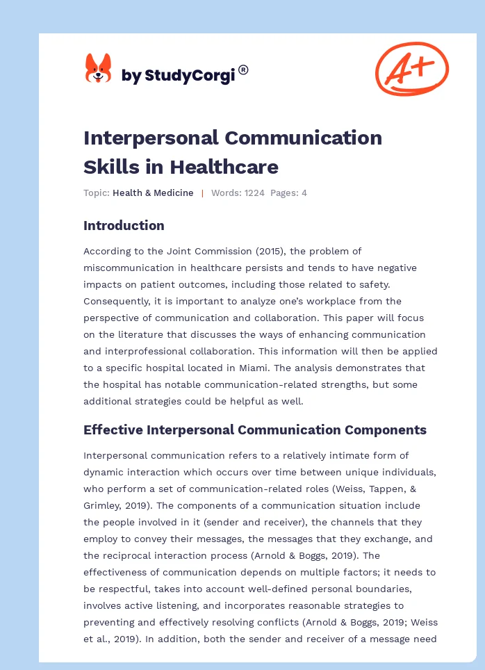 Interpersonal Communication Skills in Healthcare. Page 1