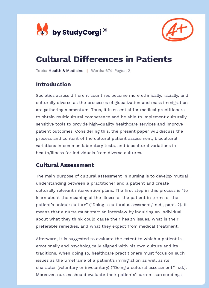 Cultural Differences in Patients. Page 1