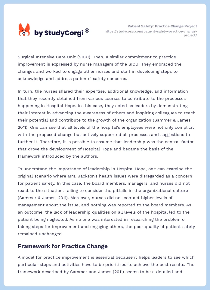 Patient Safety: Practice Change Project. Page 2