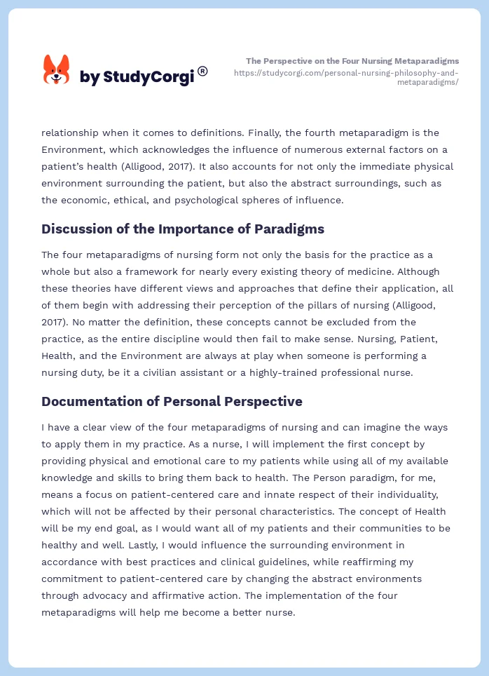 The Perspective on the Four Nursing Metaparadigms. Page 2