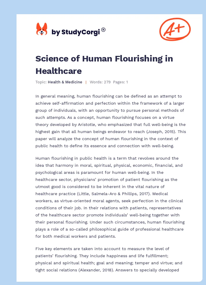 Science of Human Flourishing in Healthcare. Page 1