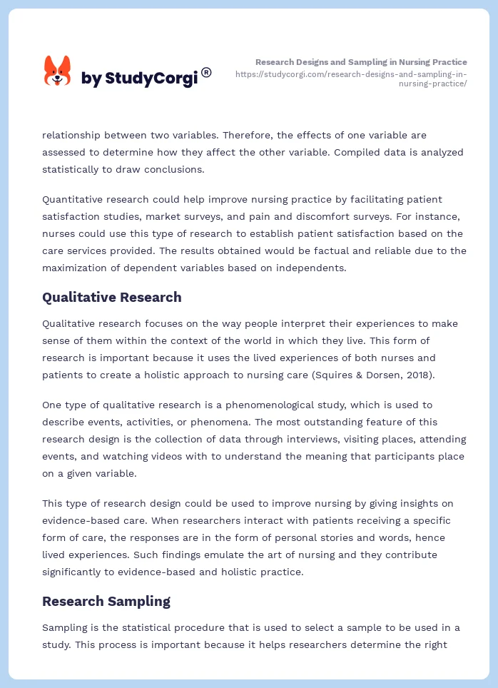 Research Designs and Sampling in Nursing Practice. Page 2