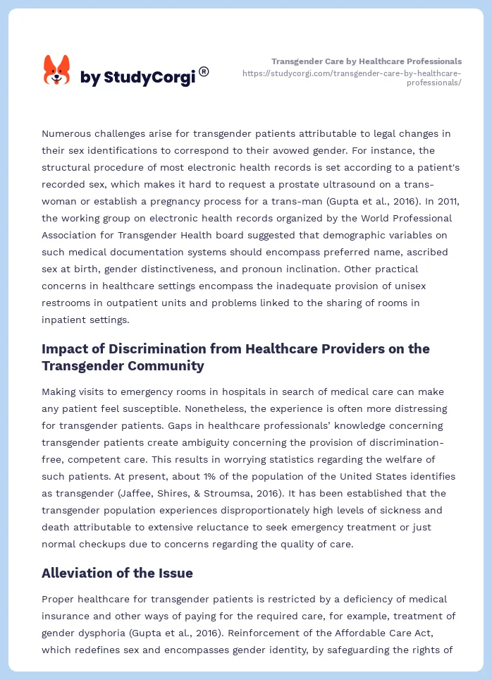 Transgender Care by Healthcare Professionals. Page 2