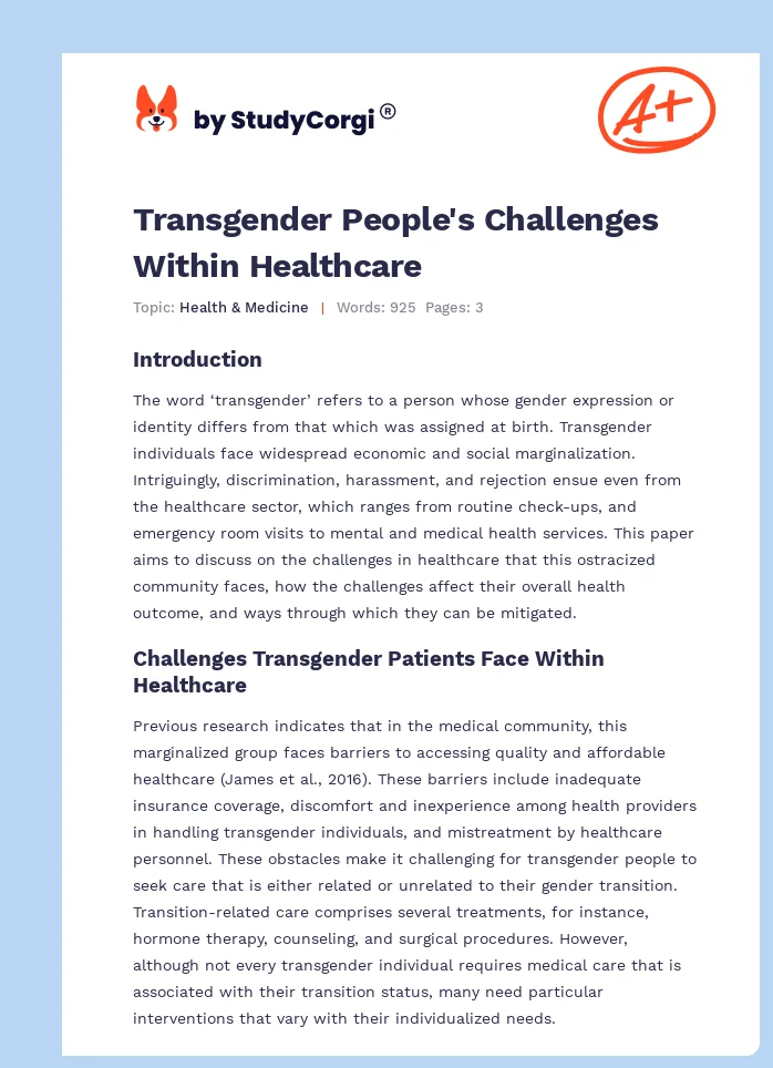 Transgender People's Challenges Within Healthcare. Page 1