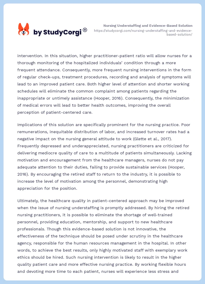 Nursing Understaffing and Evidence-Based Solution. Page 2
