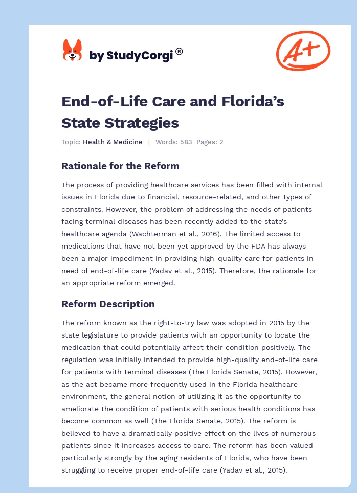 End-of-Life Care and Florida’s State Strategies. Page 1