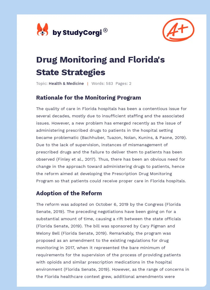Drug Monitoring and Florida's State Strategies. Page 1