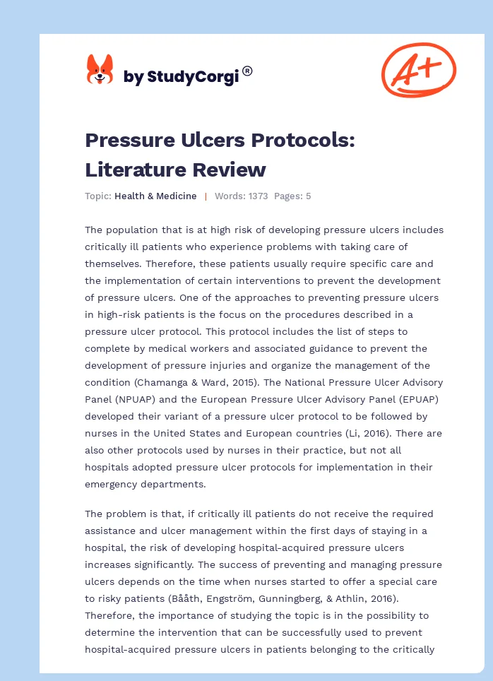 Pressure Ulcers Protocols: Literature Review. Page 1