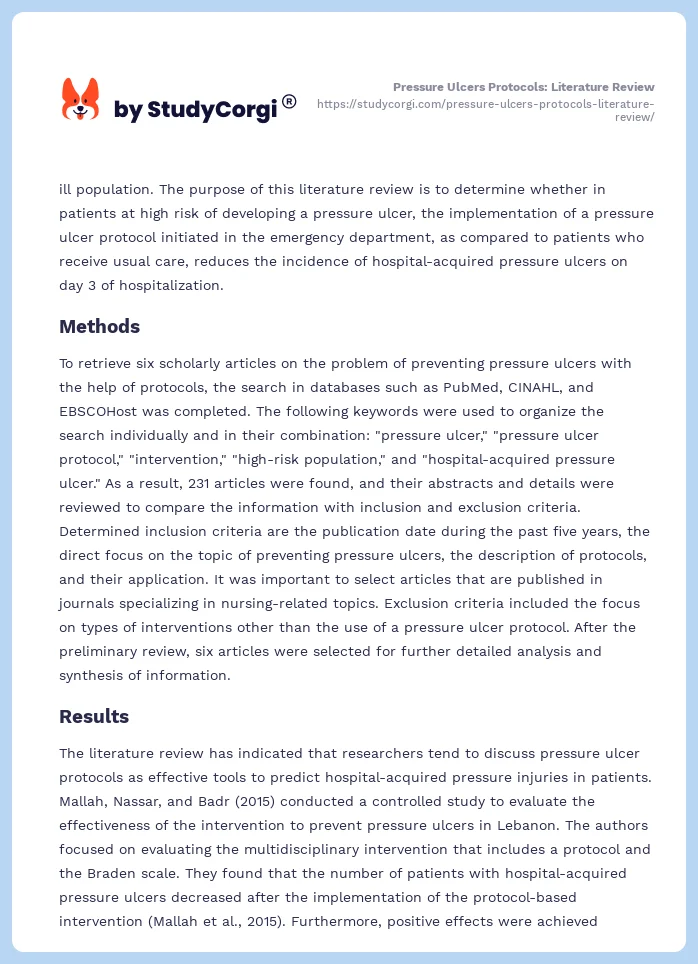 Pressure Ulcers Protocols: Literature Review. Page 2