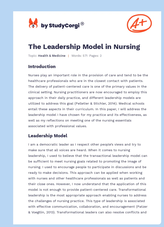 The Leadership Model in Nursing. Page 1