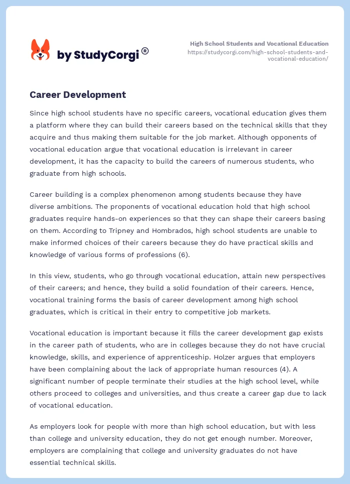 High School Students and Vocational Education. Page 2