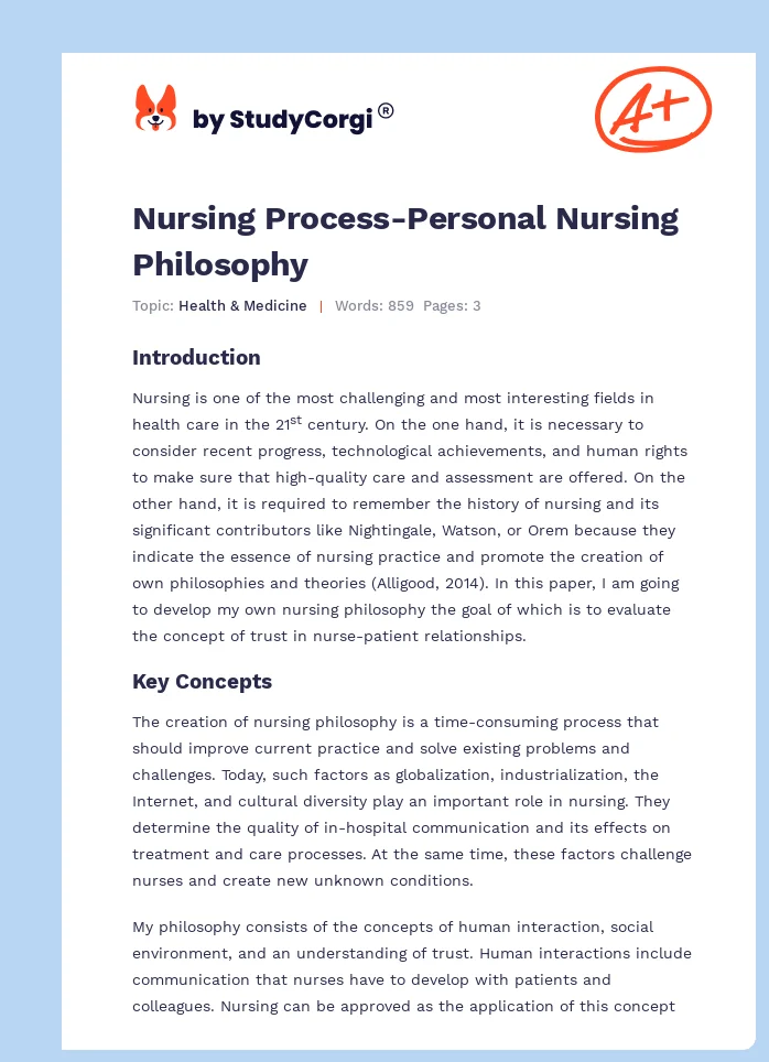 Nursing Process-Personal Nursing Philosophy. Page 1