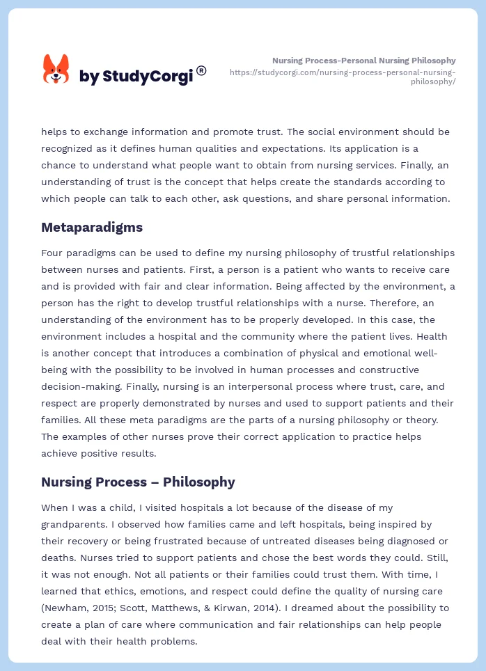 Nursing Process-Personal Nursing Philosophy. Page 2