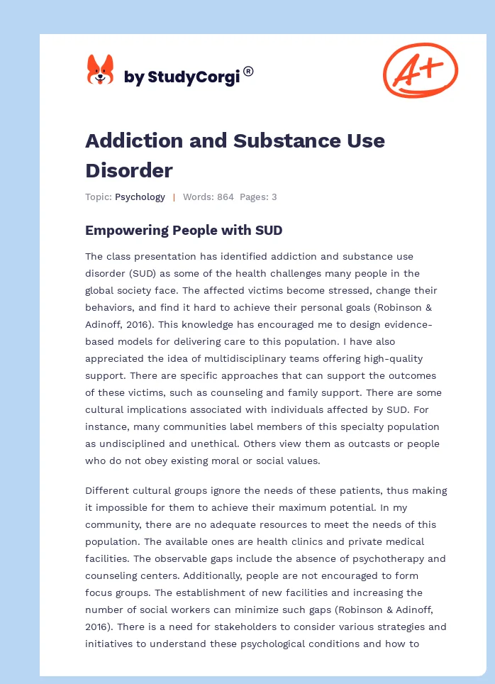 Addiction and Substance Use Disorder. Page 1