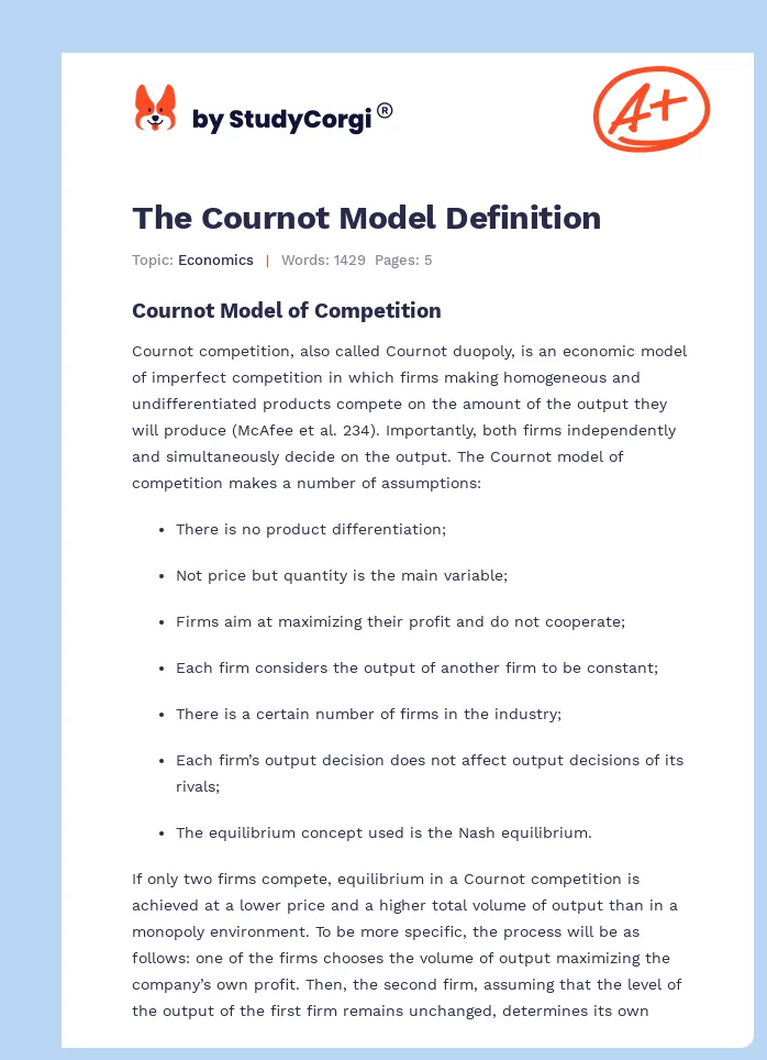 The Cournot Model Definition. Page 1