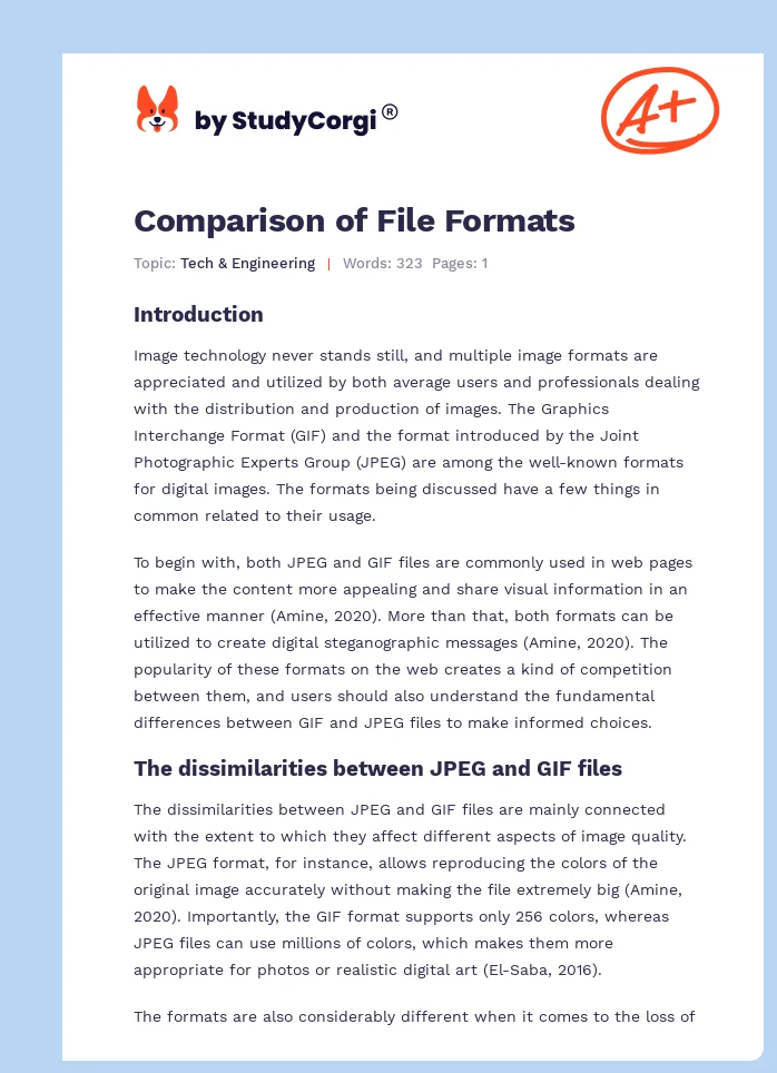 Comparison of File Formats. Page 1