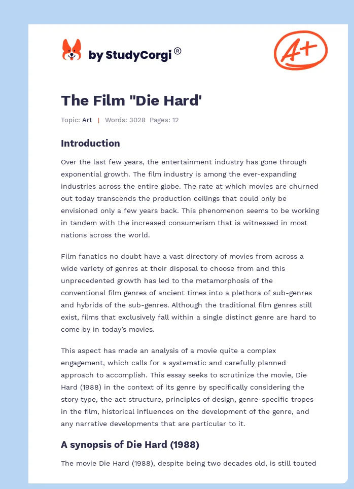 The Film "Die Hard'. Page 1