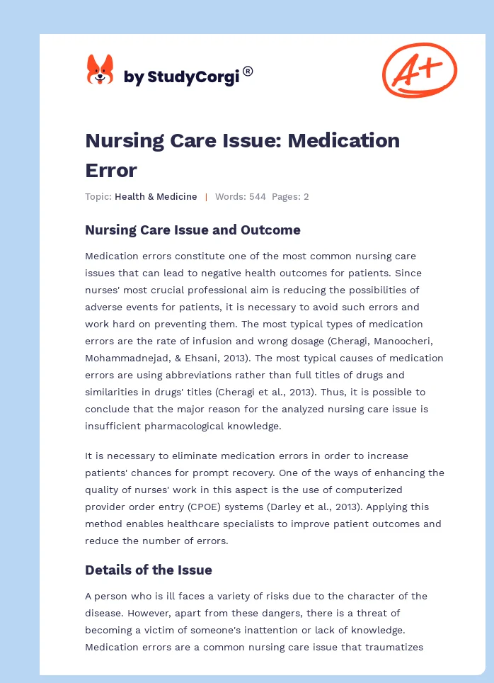 Nursing Care Issue: Medication Error. Page 1