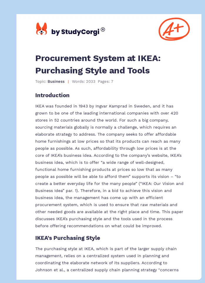 Procurement System at IKEA: Purchasing Style and Tools. Page 1