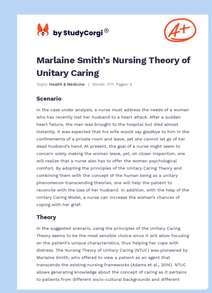 Marlaine Smith’s Nursing Theory of Unitary Caring. Page 1