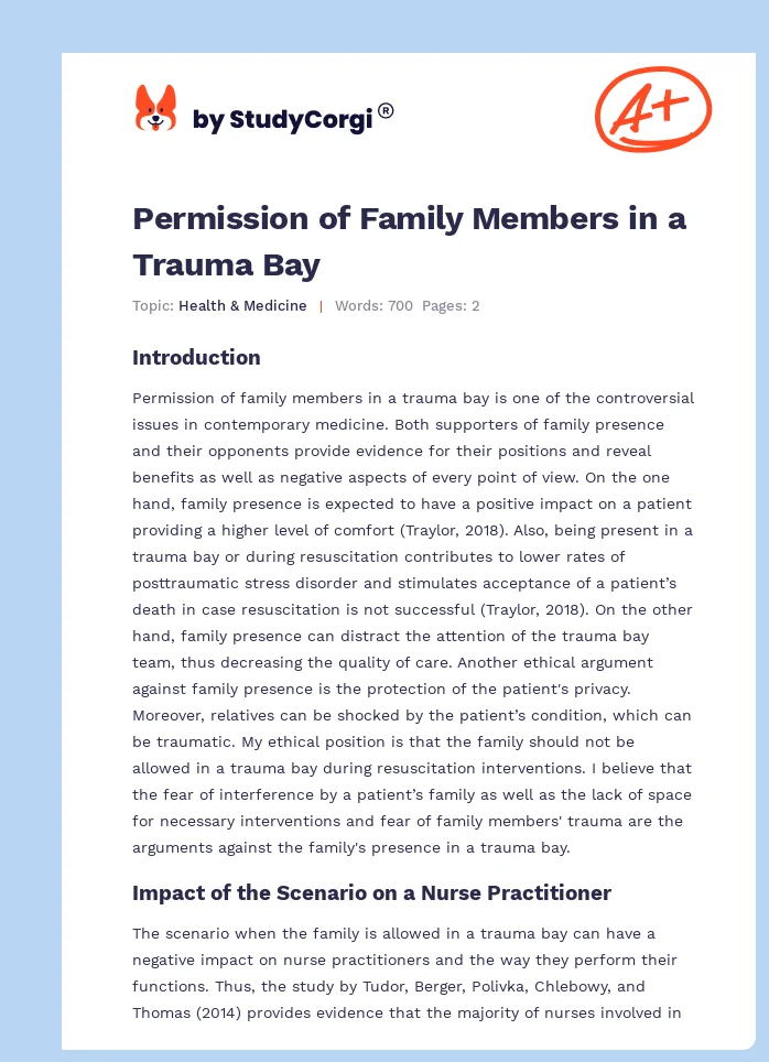 Permission of Family Members in a Trauma Bay. Page 1