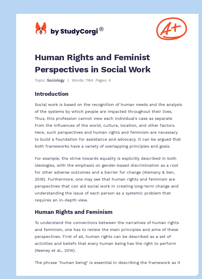 Human Rights and Feminist Perspectives in Social Work. Page 1