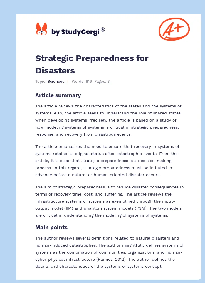Strategic Preparedness for Disasters. Page 1