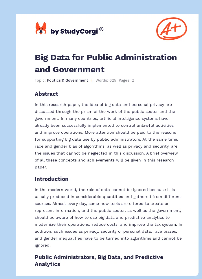 Big Data for Public Administration and Government. Page 1