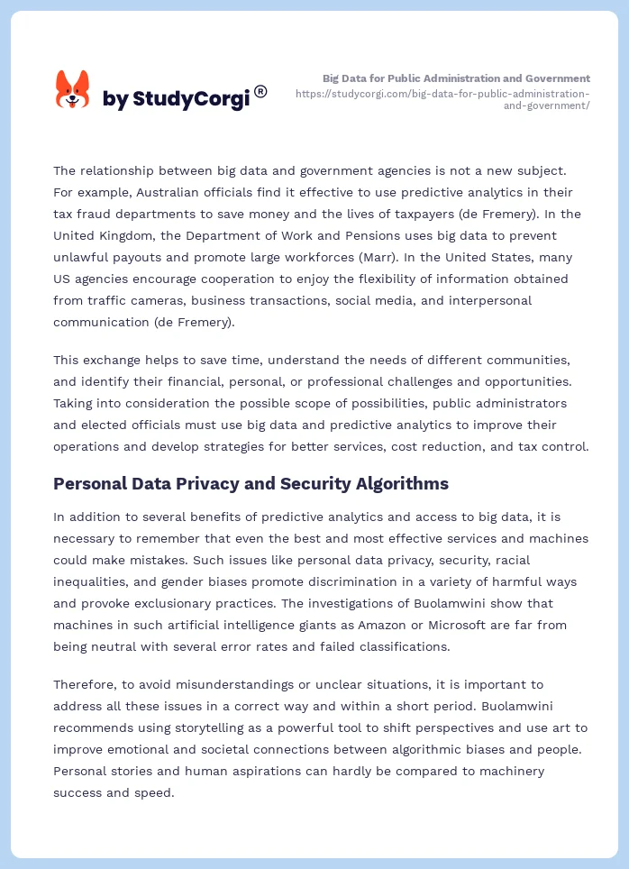 Big Data for Public Administration and Government. Page 2