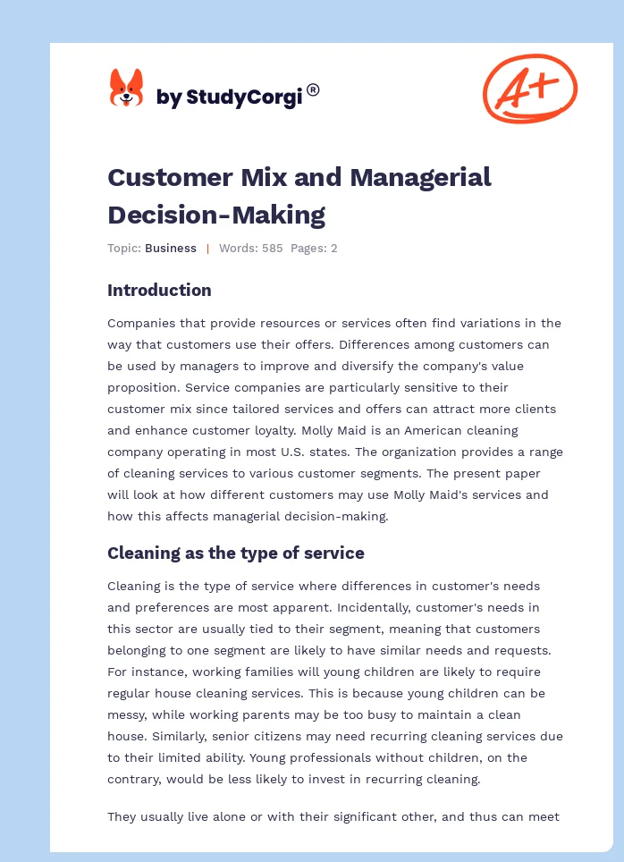 Customer Mix and Managerial Decision-Making. Page 1