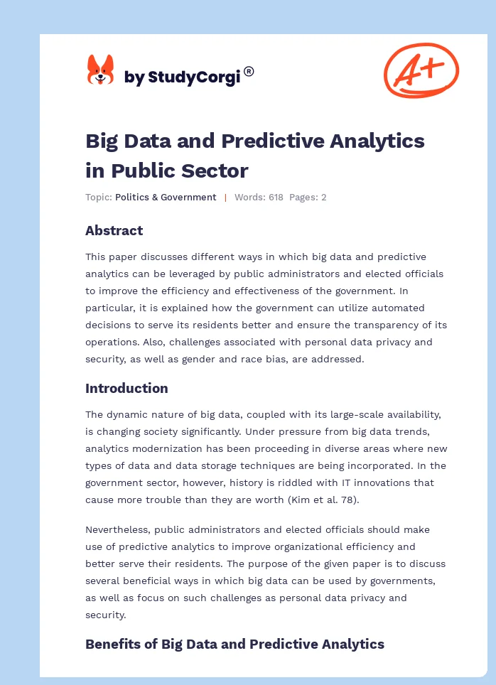 Big Data and Predictive Analytics in Public Sector. Page 1