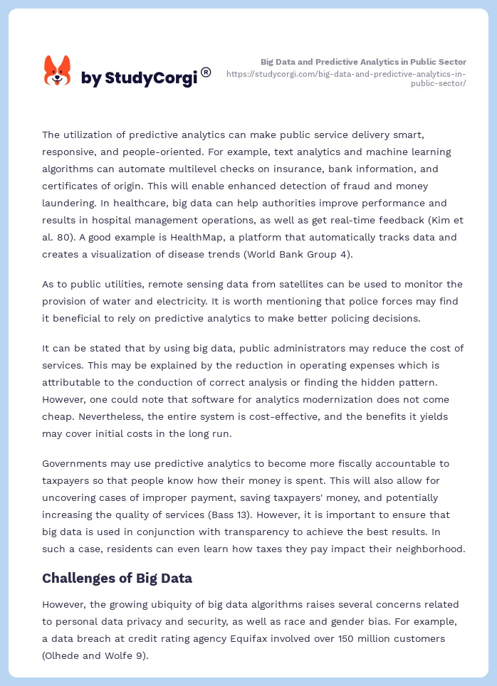 Big Data and Predictive Analytics in Public Sector. Page 2
