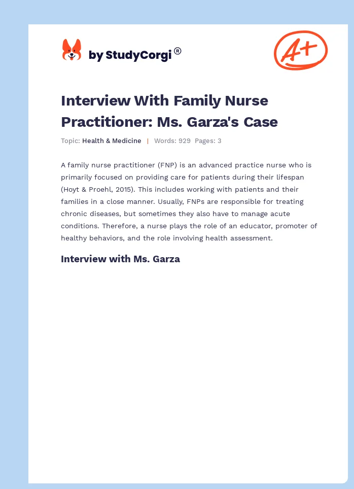 Interview With Family Nurse Practitioner: Ms. Garza's Case. Page 1
