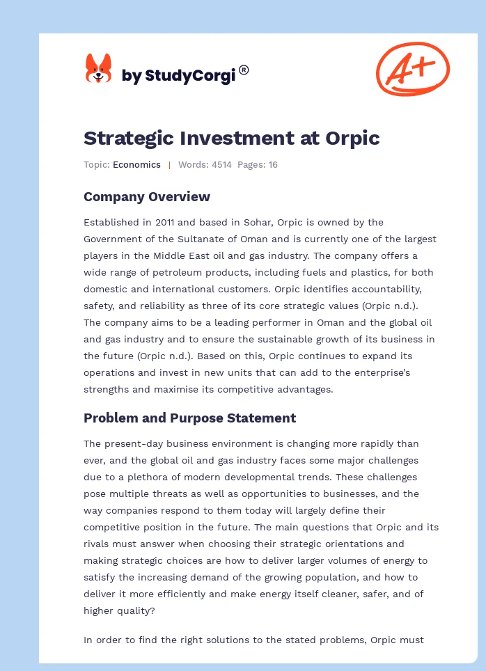 Strategic Investment at Orpic. Page 1