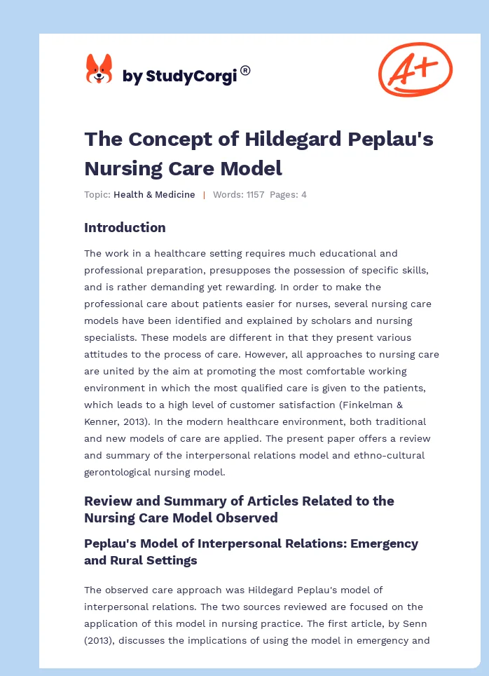 The Concept of Hildegard Peplau's Nursing Care Model. Page 1