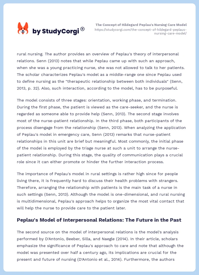 The Concept of Hildegard Peplau's Nursing Care Model. Page 2