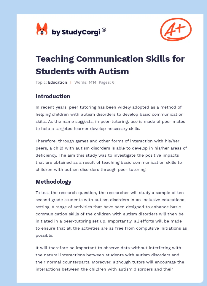 Teaching Communication Skills for Students with Autism. Page 1