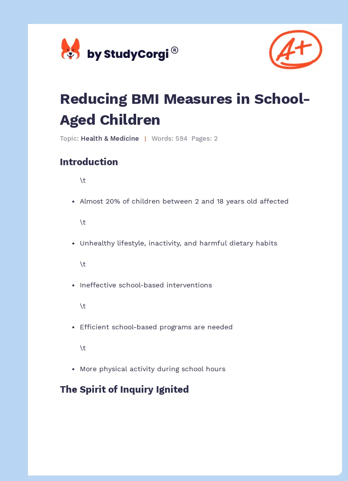 Reducing BMI Measures in School-Aged Children. Page 1