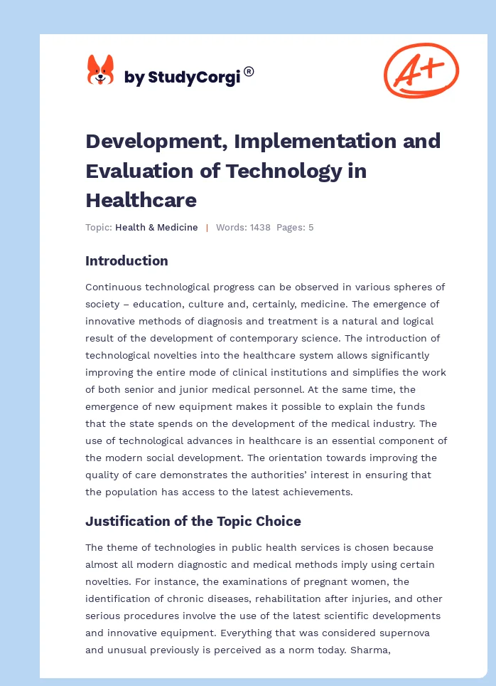 Development, Implementation and Evaluation of Technology in Healthcare. Page 1