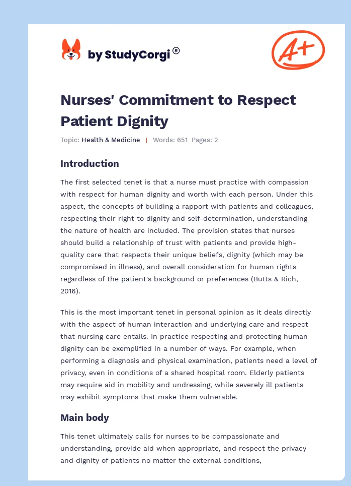 Nurses' Commitment to Respect Patient Dignity. Page 1