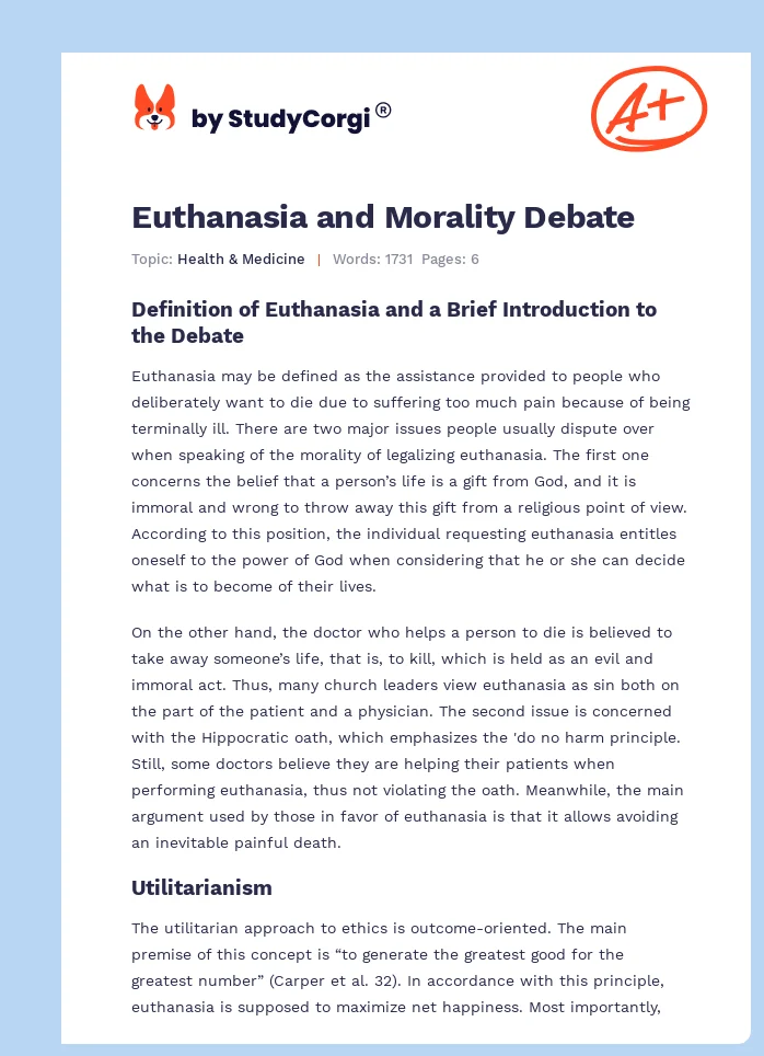 Euthanasia and Morality Debate. Page 1