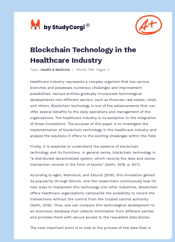 Blockchain Technology in the Healthcare Industry. Page 1