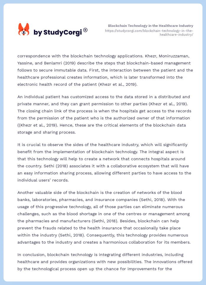 Blockchain Technology in the Healthcare Industry. Page 2